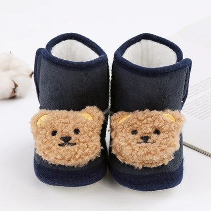 Baywell Cute Cartoon Animal Newborn Baby Boots Winter Plush Snow Booties for Boy Girl Soft Soled Comfortable Warming Shoes
