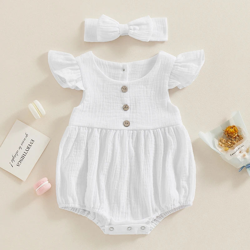 0 to18 Months Baby Girl Clothes White Romper Cute Newborn Clothes Cotton Linen Bodysuit Spring Infant Outfit Baby Items