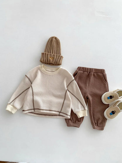 MILANCEL Spring Designer Kids Baby Clothes Casual Boys Suit Cool Infant Blouse And Pants2 PCs Waffle Clothing Set Outfits