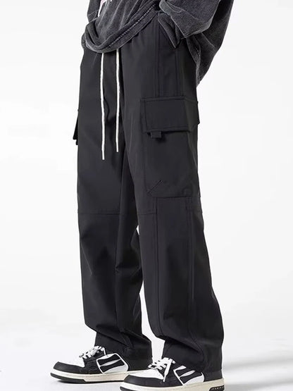 Thick and stretchy straight leg elastic waistband versatile casual long pants for men in autumn and winter, warm pure cotton pan