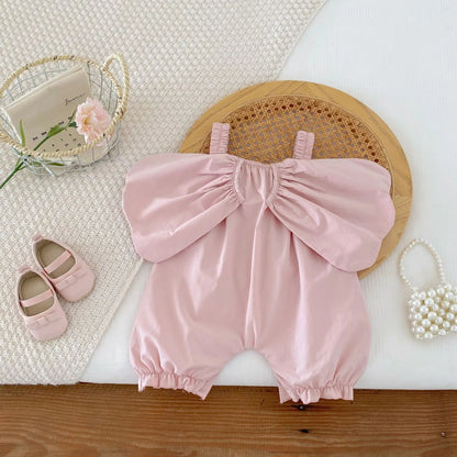 Summer New Solid Girl Infant Angel Wings Overalls Cute Children Suspenders Jumpsuit  Loose Baby Cotton Pants Kid Casual Trousers