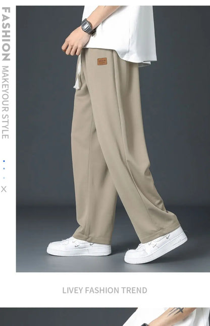 Spring Summer Men Oversize Casual Pants Fashion New Male Drawstring Elastic Waist Solid Loose Sports Wide Leg Straight Trousers