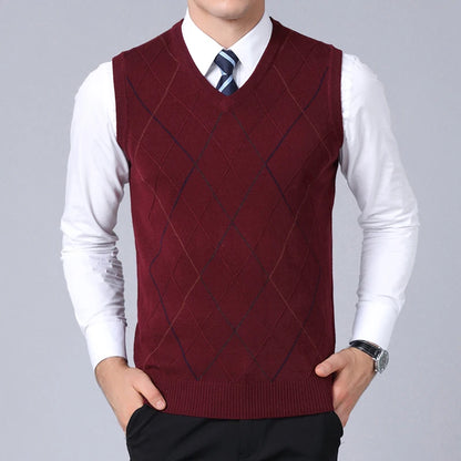 2025 New Fashion Brand Sweater For Men's Pullover Vest Slim Fit Jumpers Knitwear Plaid Autumn Korean Style Casual Men Clothes