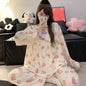 5XL Plus Size Pajama Set Women Lace Sweet Home Clothes Spring Autumn Long Sleeve Tops Trousers Loose-fit Comfortable Loungewear