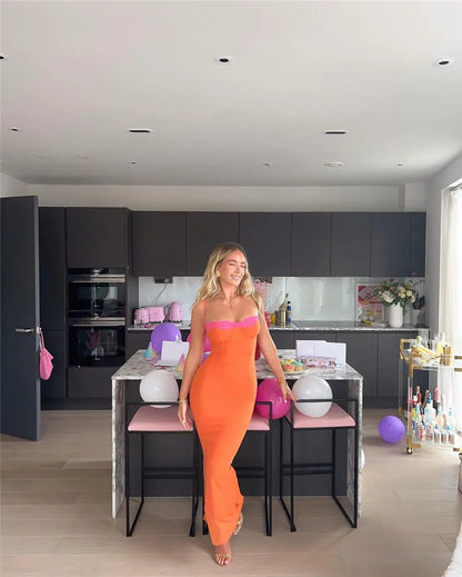 Mozision Lace Spaghetti Strap Bodycon Maxi Dress Women Robe New Patchwork Strapless Sleeveless Backless Sexy Club Party Dress