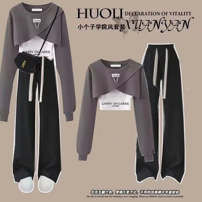 Spring and Autumn Set Women's 2025 Korean Loose Fashion Top Casual Work Pants Age Reducing Three Piece Set