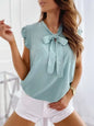 Summer Women Elegant Ruffles Sleeveless Polka Pot Lace Up Tie Bow Blouses and Shirts Casual Oversize Tops Sexy Pullover Tunic