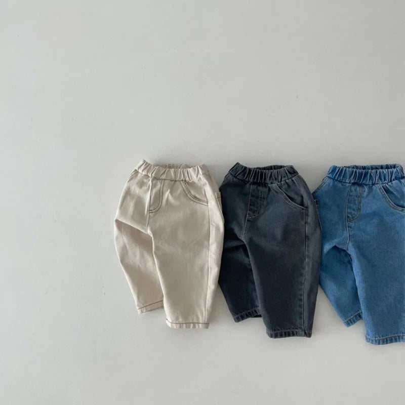2025 Autumn New Baby Loose Jeans Solid Girls Casual Pants Infant Boys Harem Pants Newborn Toddler Packet Denim Trousers Clothes