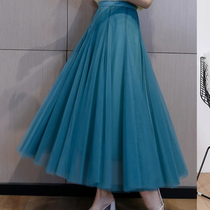 OHRYIYIE Beige Maxi Long Skirt Spring Autumn Women's 2025 New Summer Tulle Skirt Party Mesh A-line Skirts Female Juppe Longue