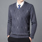 Men's Sweater Fashion Solid Color Warm Sweater Business Casual Heart Neckline Sweater Pullover Men
