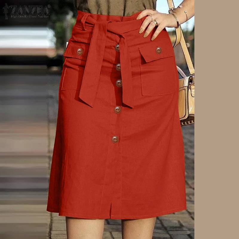 ZANZEA Cargo Skirts Elegant Women Evangelical Faldas  Mujer Office Lady High Waist Saias Summer 2025 Casual Buttons Up Jupes