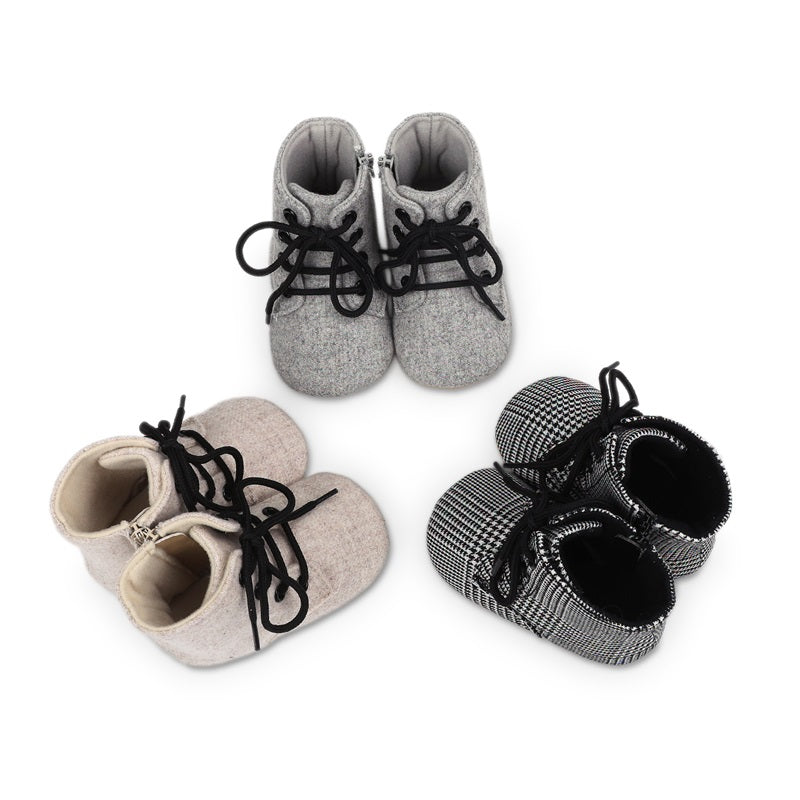 Newborn Baby Girls Winter Boots Solid Color/Houndstooth Print Ankle Boots Warm Baby Walking Shoes for Toddler Infant