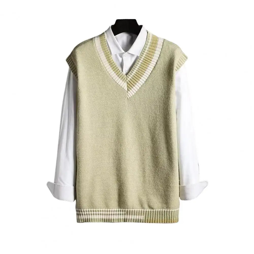 Men Asymmetrical Pattern Sweater Couple Matching Sweaters Color block V Neck Men's Vest Sweater Preppy Business Style for Mid