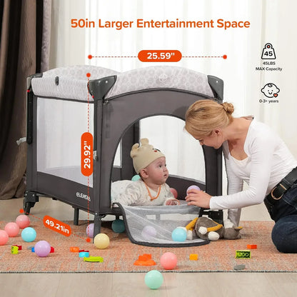 4 in 1 Wide Baby Bassinet Bedside with Diaper Changer, Long Next to Bed Crib with Mattress, Sheet, Music and Blackout Cover, Playpen