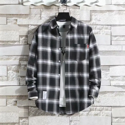 Spring New Korean Style Plaid Shirts Men's Handsome Long-sleeved Loose Casual All-matching Shirt Coats 2025 Trend Men's Clothing