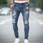 Men's Stretchy Ripped Skinny Embroidered Jeans Men's White Pants Destroyed Hole Slim Fit Denim High Quality Hip Hop Men trousers