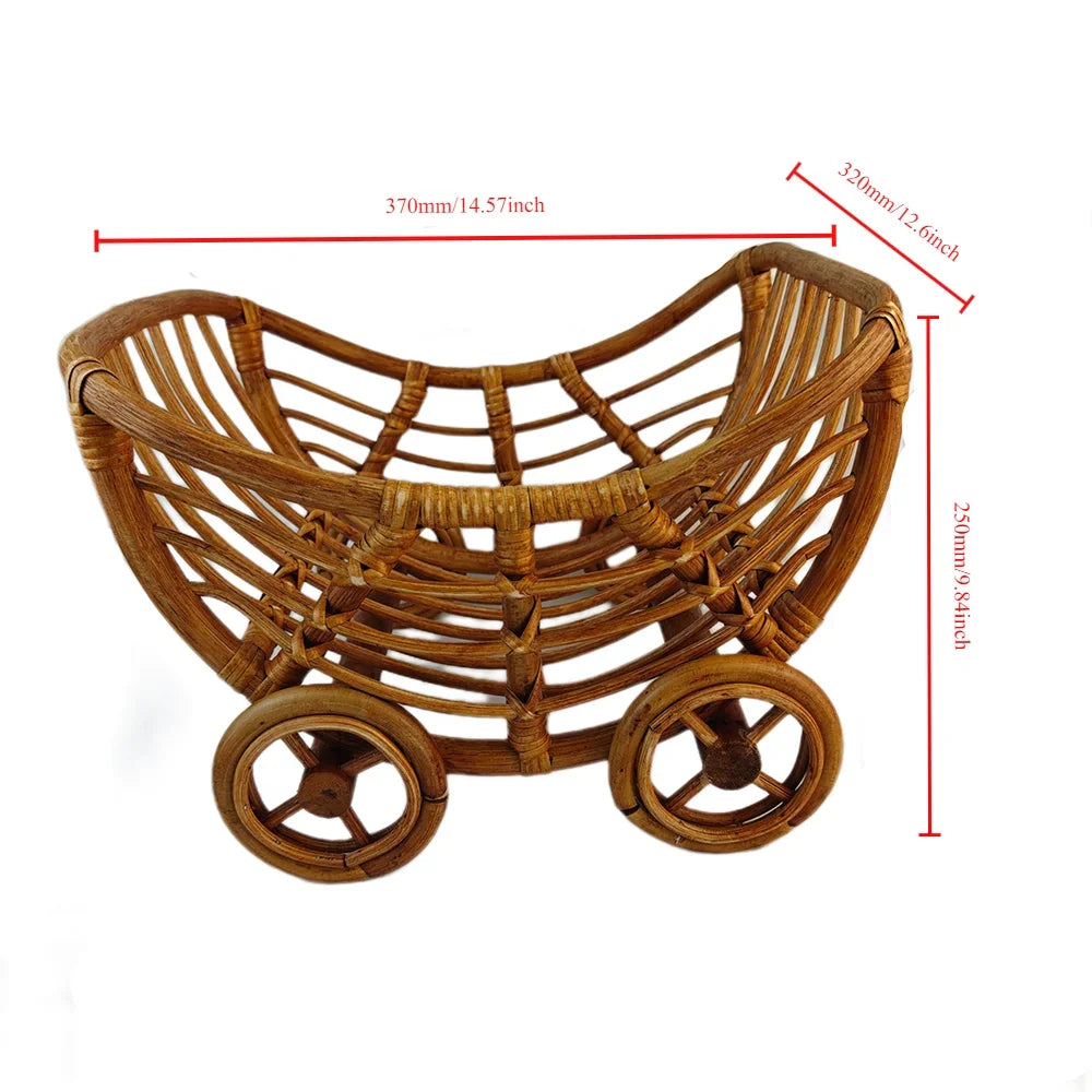 Original Baby Rattan Cart Basket Newborn Photography Props Trolley Baby Crib Newborn Photography Chair Stroller Prop Fontography