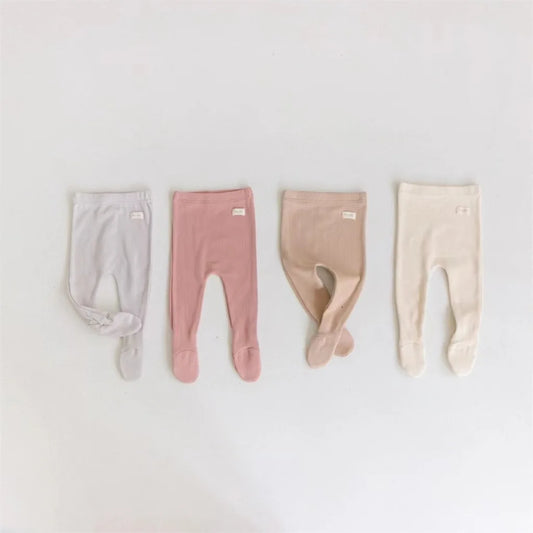 Spring Autumn Toddler Solid Bind Foot Pantyhose Boy Infant Simple Patch Leggings Girl Baby Cotton Home wear Pants Kid Trousers