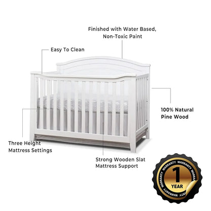 Classic 4-in-1 Convertible Crib, Made of Wood, Non-Toxic Finish, Wooden Baby Bed, Toddler Bed, Child’s Daybed and Full-Size Bed,