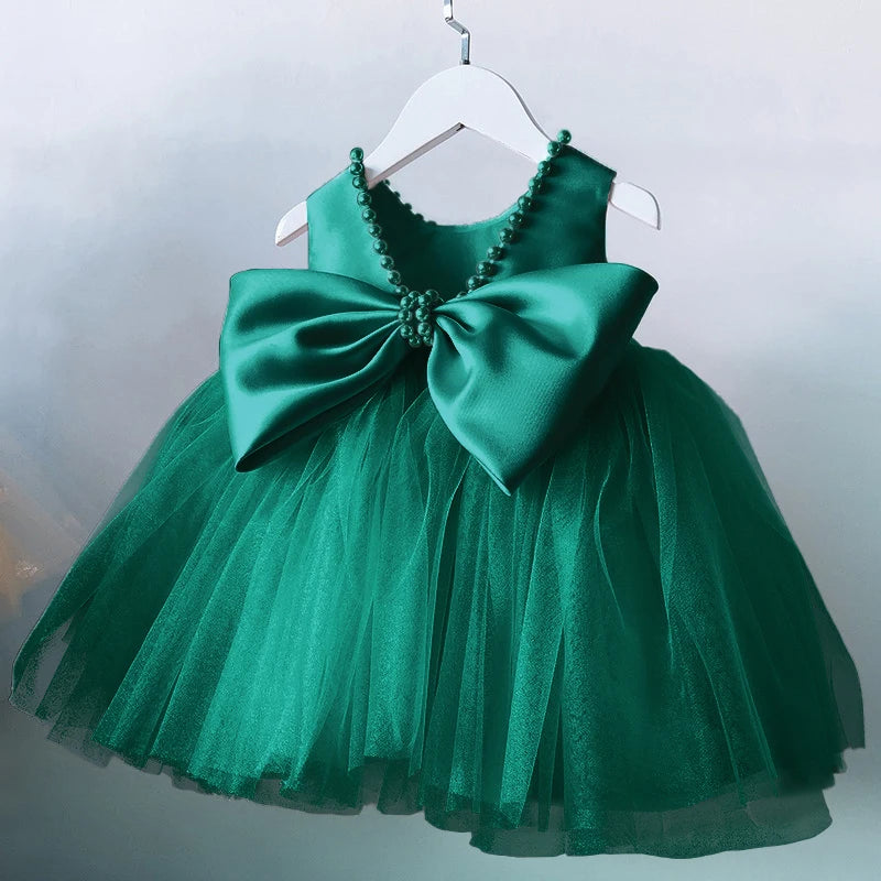 Toddler Baby Girls Dress Bow Baptism Dress for Girls 1 Yrs Birthday Party Wedding Beading Dress Formal Occasion Tutu Fluffy Gown