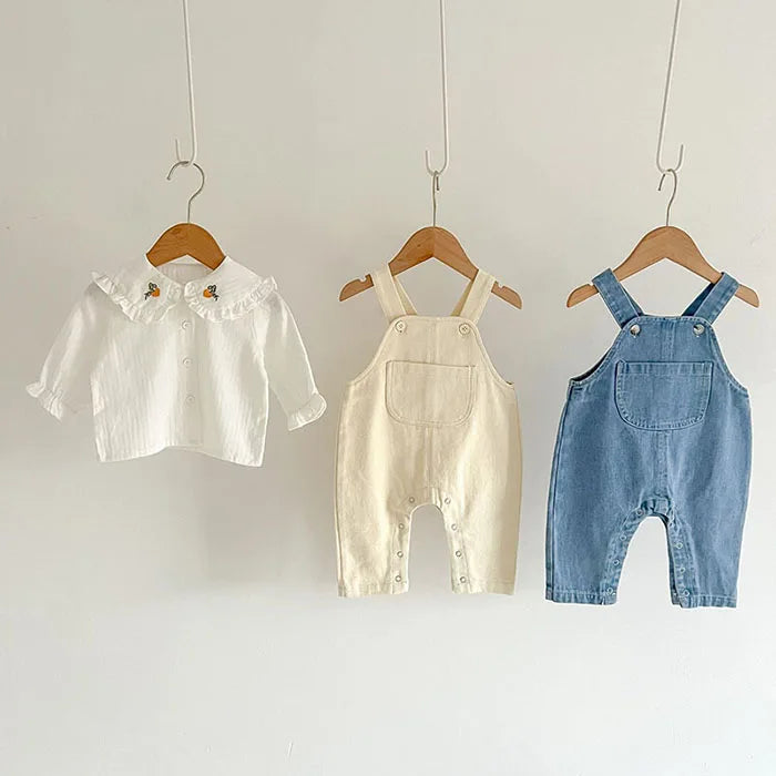 Children Clothes Suit Infant Baby Girls Clothing Set Long Sleeve Embroidered Shirt+ Denim Jumpsuit Autumn Spring Clothes Suit