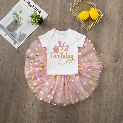 It's My 1/2 Birthday Baby Girls Birthday Outfit Cake Smash Outfit Birthday Party Shirt Tutu + Baby Bodysuits Dress Set Clothes