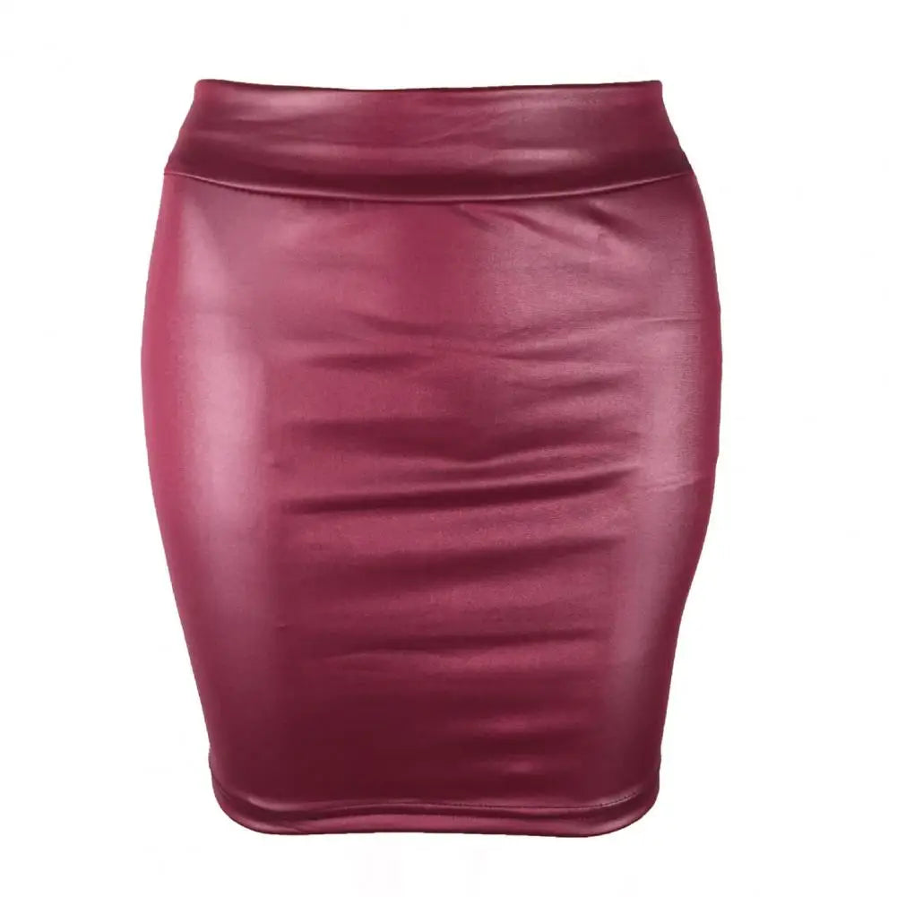 Women Mini Skirt Solid Color High Waist Slim Fit Skinny Matte Faux Leather Cozy Commuter Bodycon Skirt OL Office Pencil Skirts