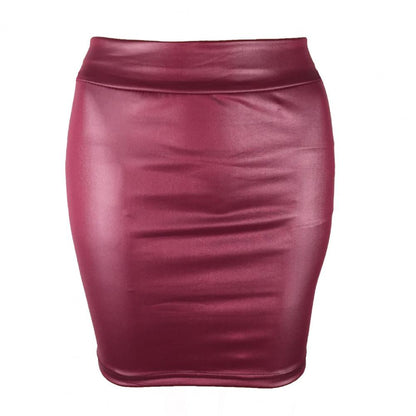 Women Mini Skirt Solid Color High Waist Slim Fit Skinny Matte Faux Leather Cozy Commuter Bodycon Skirt OL Office Pencil Skirts