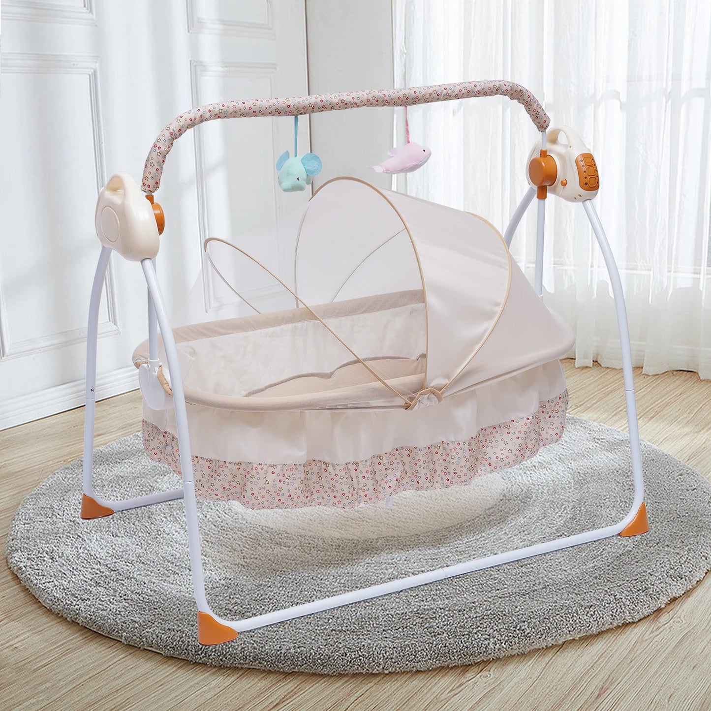 Electric Baby Cradle Auto Swing Rocker Cot Infant Sleeping Bed Swing Crib Kit Timer +Bluetooth Music +Mat +Pillow 5Gears Adjustable