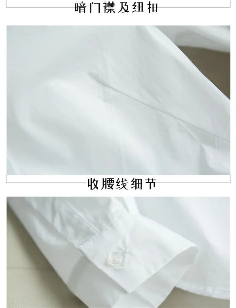 Spring and Summer Women's White Shirt Basic Korean Version Loose Casual Office Shirt Work Professional Top Solid Color