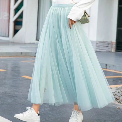 OHRYIYIE Beige Maxi Long Skirt Spring Autumn Women's 2025 New Summer Tulle Skirt Party Mesh A-line Skirts Female Juppe Longue