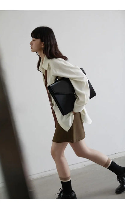 2025 Spring Minimalist Long Sleeve Button Up Shirt Women Korean Style Solid Tie Oversize Shirts Blouse Loose Clothes Autumn Tops