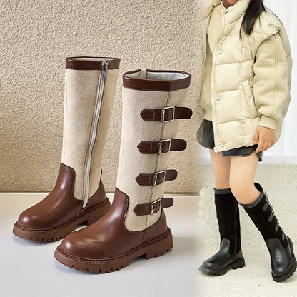 Children High Boots for Girls 2025 Autumn Winter New Fashion and Comfortable British Style Casual Versatile Trendy Leather Shoes
