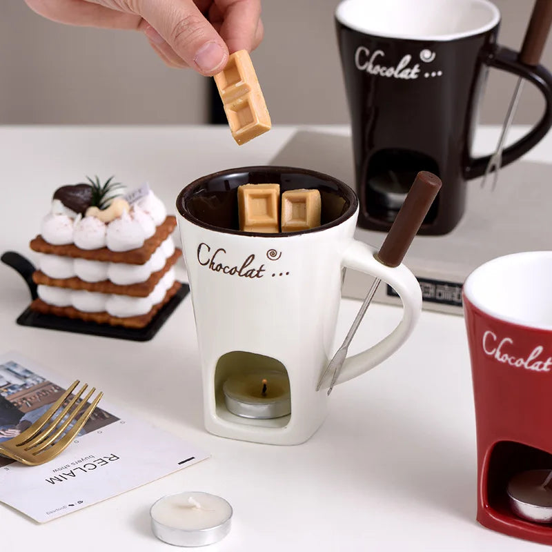 Hot Chocolate Fondue Mug Ceramic Mini Chocolate Melting Cup Butter Warmer Heating Tableware Creative Household Drinking Utensils