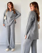 Two Piece Pant Sets Women Knit Sweater V Neck Full Sleeve Splice Loose Fit Trousers Matching Sets Thick Pants Casual Office Lady