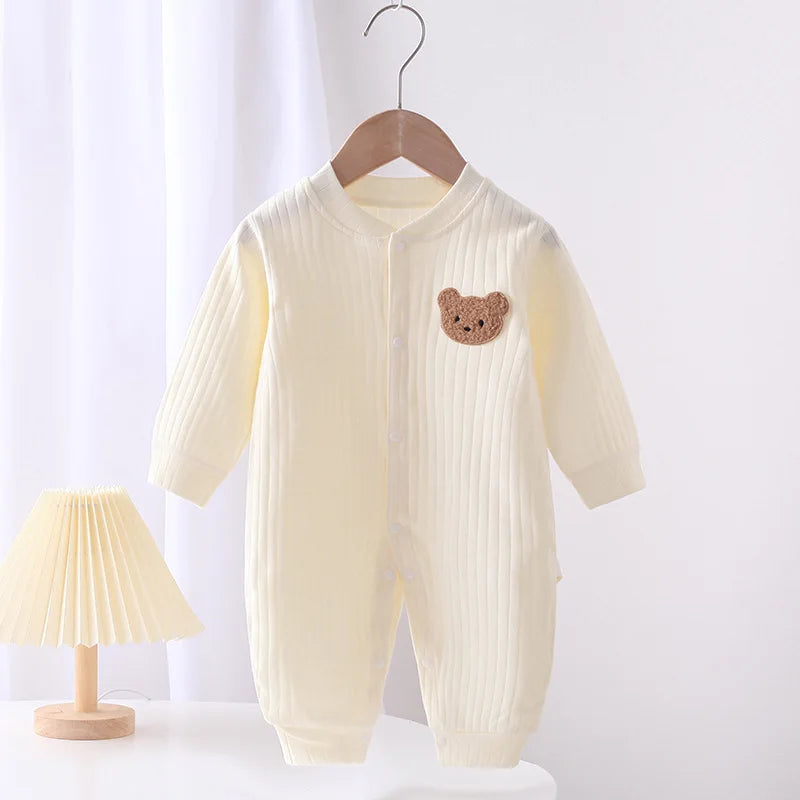 Autumn Baby Romper Solid Color Bear Jumpsuit Cotton Spring Newborn One-Pieces Clothing for Boys Girls Infant Onesie 0-18M