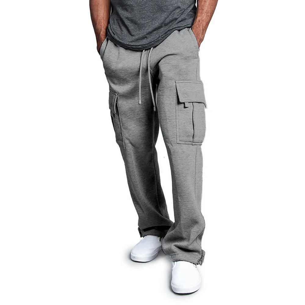 Men's Sweatpants Straight Fit Joggers for Sports and Streetwear Loose Oversized Drawstring Long Pants Men Multi-pocket Pants