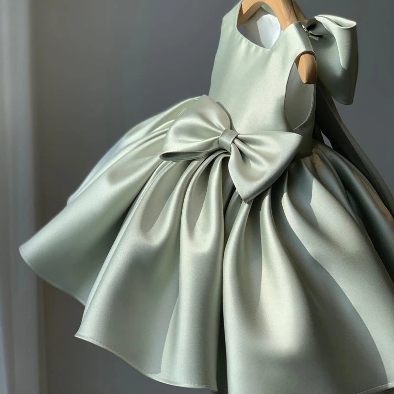 Toddler Baby Girls Summer Big Bow Baptism Dresses for Birthday Party Wedding Dress Children Costumes Princess Fluffy Prom Gown