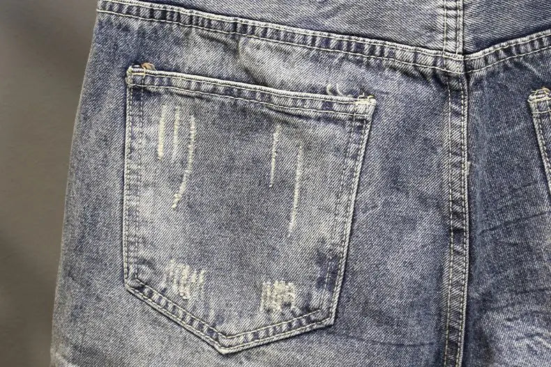 Korean Luxury Clothing Men's Summer Denim Knee Length Shorts 2025 Fashion Designer Ripped Hole Cowboy Korean Slim Short Pants