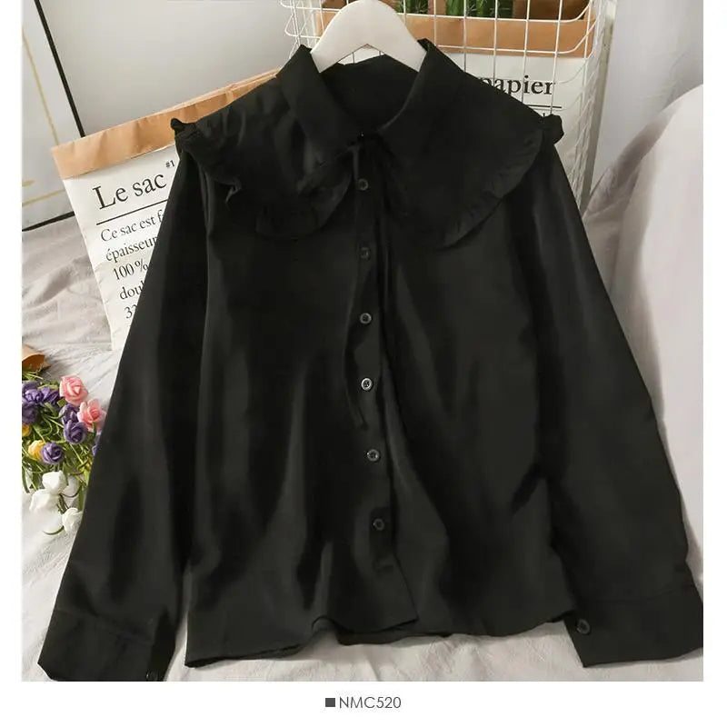 Women Sweet Shirts Cute Tops Peter Pan Collar S-3XL Loose Fashion Temper Minimalist Lolita French Elegant Clothes Trendy 5-Color