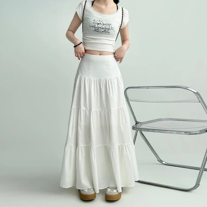 Fashionable Sweet College Style High Waist Cake Long Skirt For Women
