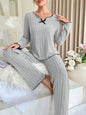 Women Autumn Winter Sleepwear Ribbed Pajamas Set Long Sleeve Top and Long Pants 2 Piece Set Casual Home wear Loungewear