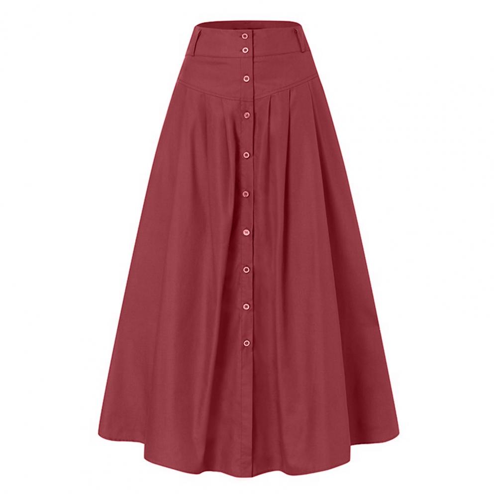 Big Hem Women Long Skirt Solid Color High Waist All Match Button Decor A-line Summer Loose Maxi Skirt Female Garment