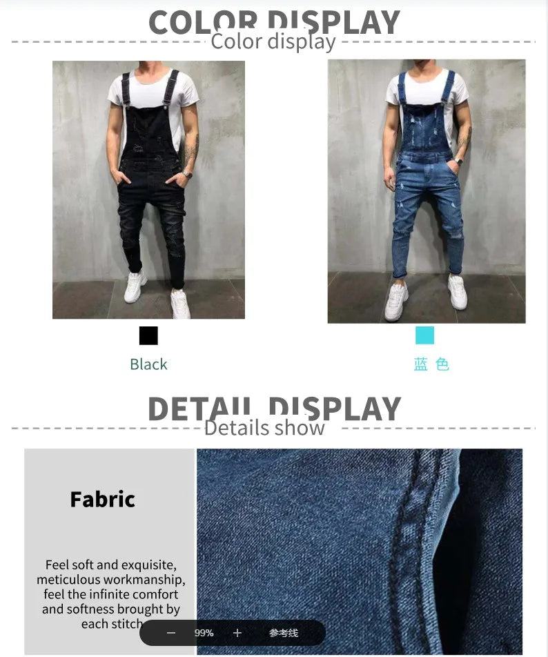 New Fashion Men's Jeans Overalls High Street Ripped Denim Jumpsuits Hip Hop Men Cargo Bib Pants Cowboy Male Jean Dungarees 2025