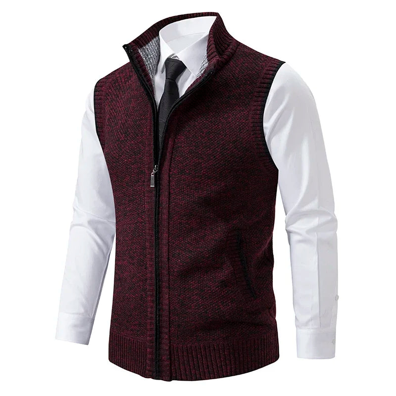 Vest Men Knitted Sleeveless Sweater Jacket Wool Velvet Zipper Cardigan Turn-down Pullovers Turtleneck Sweater coat Knit Waistcoat