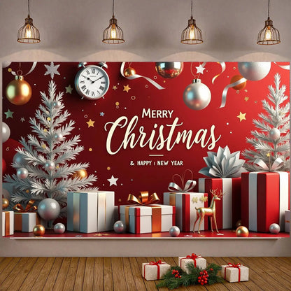 Decorative Merry Christmas Banner Holiday Backdrop Gift Décor New Year Decoration for Holiday Celebration Winter Party Home Deco