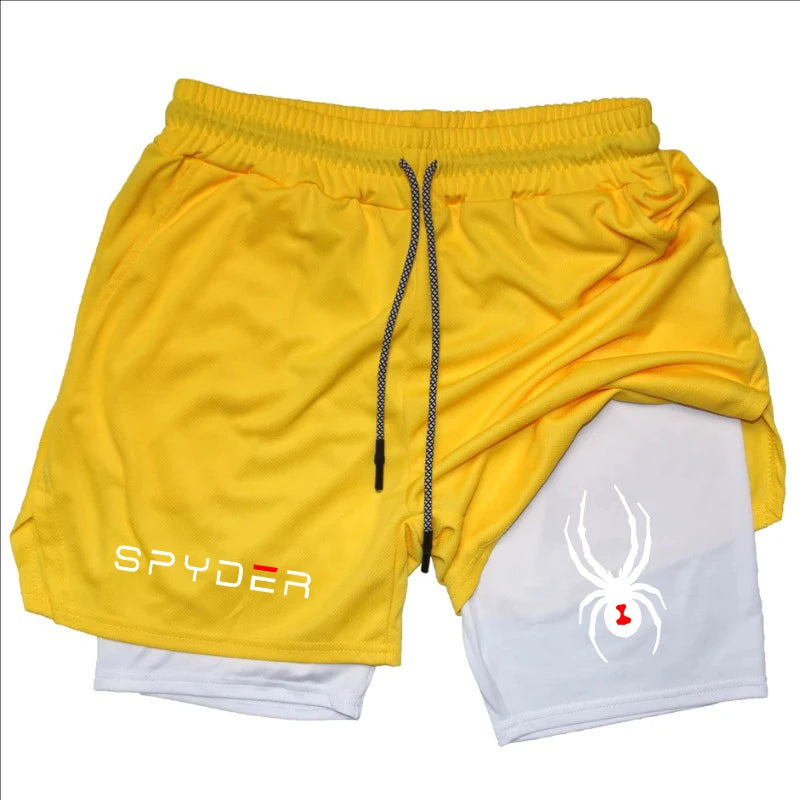 Y2K Performance Shorts Men Spider Printed GYM Casual Sports Compression Shorts Workout Running Mesh 2 In 1 Sport Short Pants