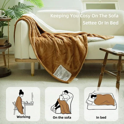 Heated Blanket Electric Throw 50''X60''-Soft Silky Plush Electric Blanket with 4 Heating Level & 3 Hour Auto Off Heating Blanket