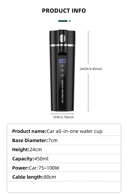 450ml Smart Car Heated Mug 12V24V Pop-up Lid Touch Screen Temperature Control Stainless Steel Portable Travel Thermal Coffee Mug