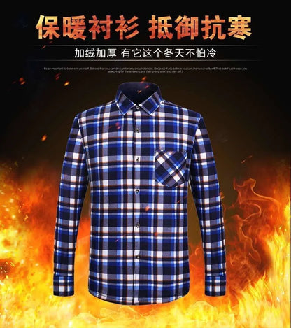 2025 Men's Autumn Winter Casual Fleece Plaid Shirt Fashion Soft Warm Turn Down Collar Long Sleeve Shirt Male High-Quality Tops